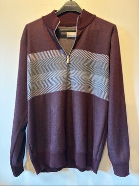 Men's Half-Zip Sweater in Burgundy with Gray Chevron Panel